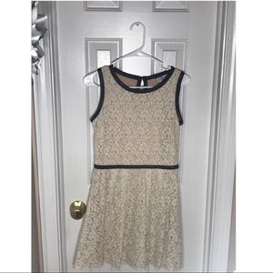 Cream Lace Dress with Black Trim